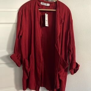 Zara red linen overcoat